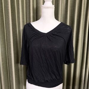 Black V-Neck Short Sleeve Women's Top